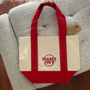 Trader Joe's Red and Cream Tote Bag